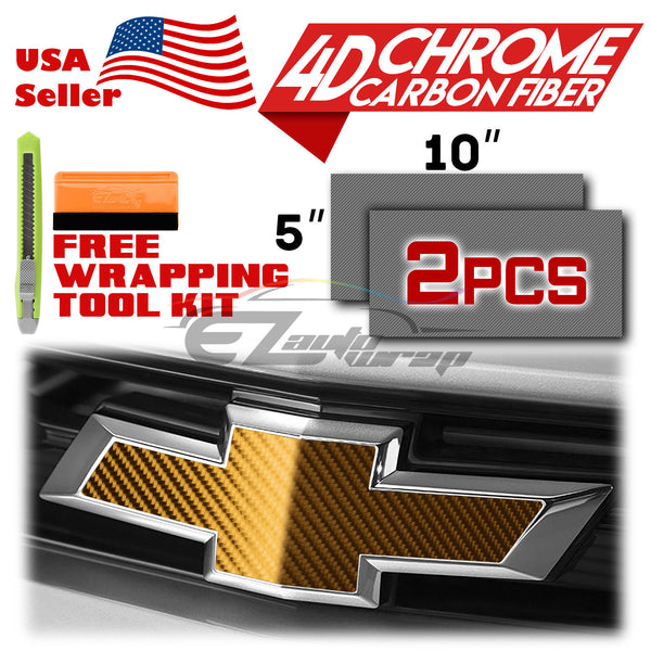 2pcs 5"x10" Chrome Pattern Chevy Emblem Bowtie Overlay Vinyl Wrap