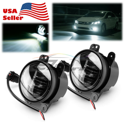 Pair 4"inch 30W Round LED Fog Light Lamp DRL for Jeep Wrangler JK TJ Dodge F3