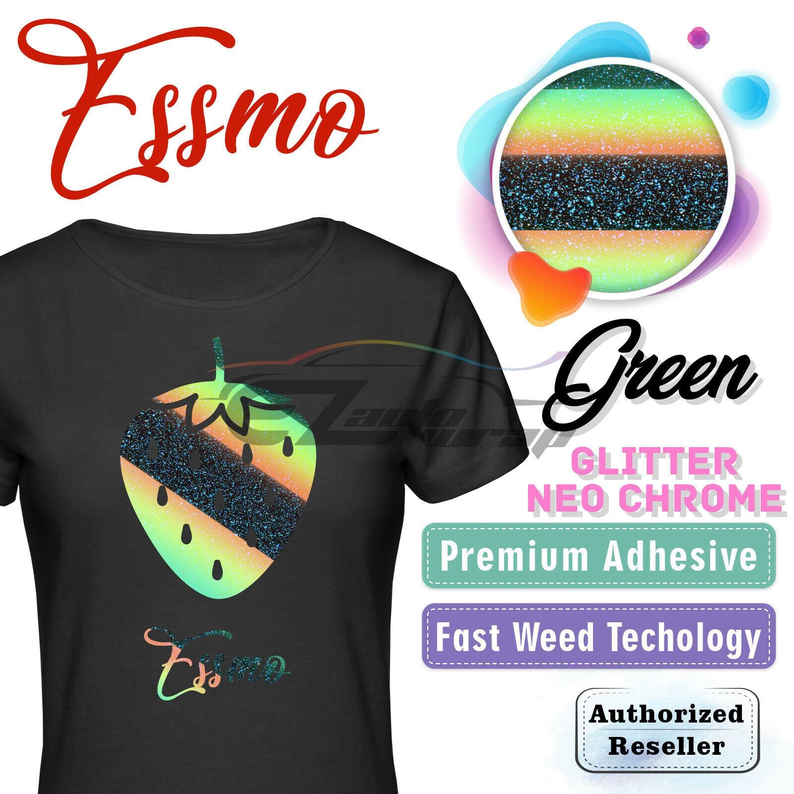 ESSMO™ Green Neo Chrome Glitter Holographic Sparkle Heat Transfer Vinyl HTV DHFL02