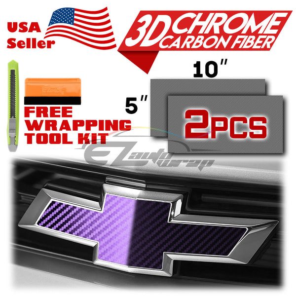 2pcs 5"x10" Chrome Pattern Chevy Emblem Bowtie Overlay Vinyl Wrap