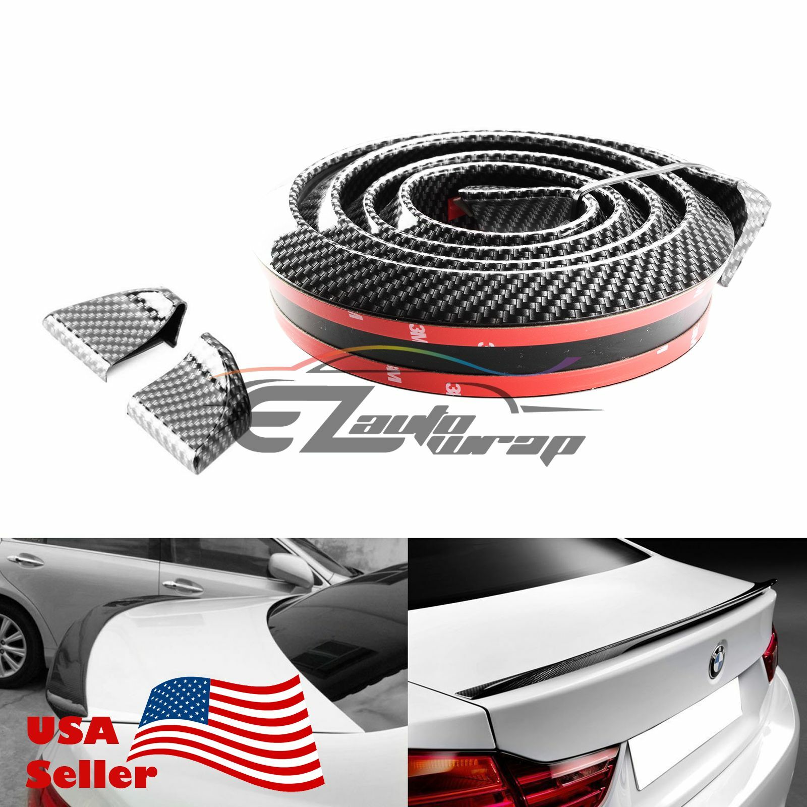 Carbon Fiber Black Rubber Rear Roof Trunk Spoiler Wing 5ft/60"