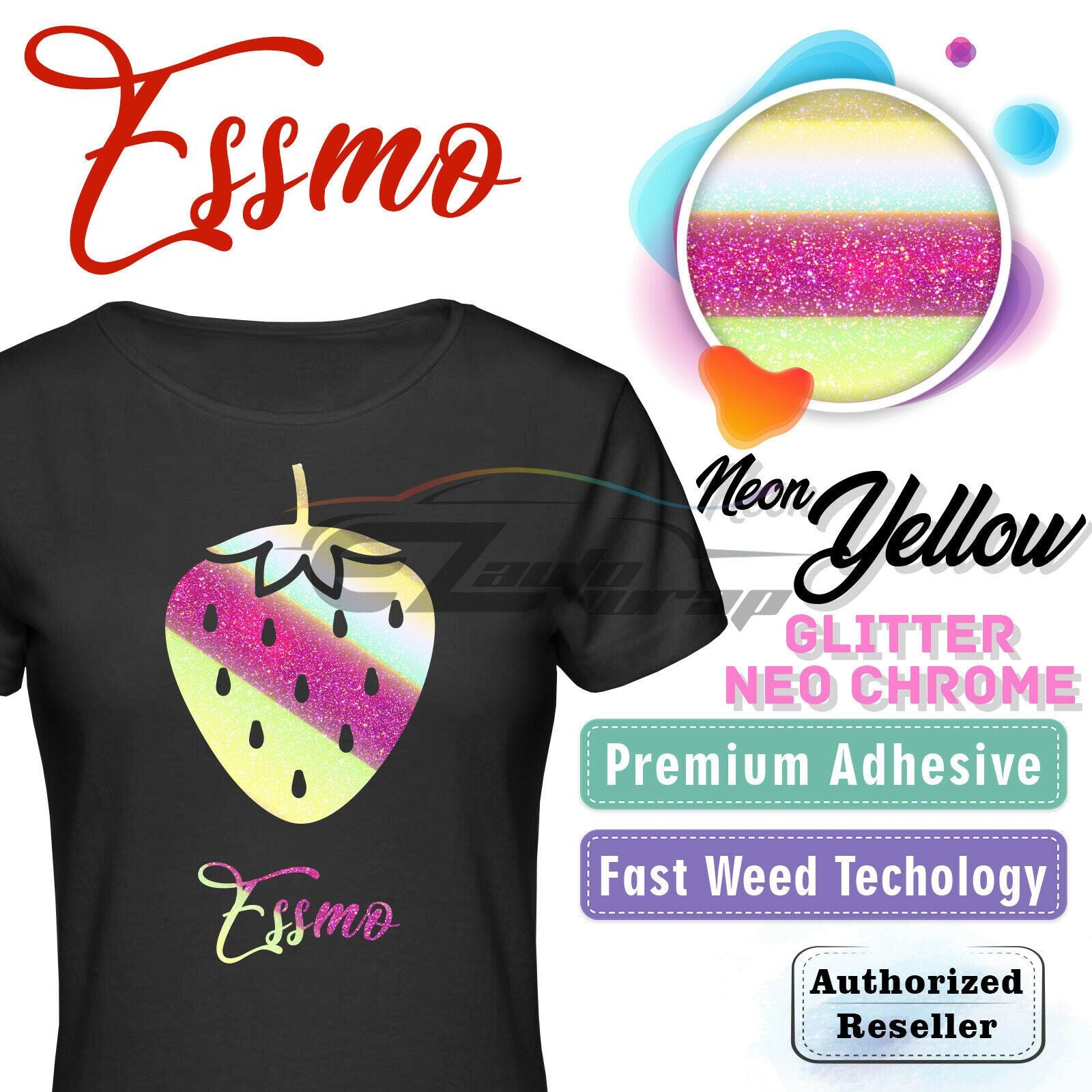 ESSMO™ Neon Yellow Neo Chrome Glitter Holographic Sparkle Heat Transfer Vinyl HTV DHFL04