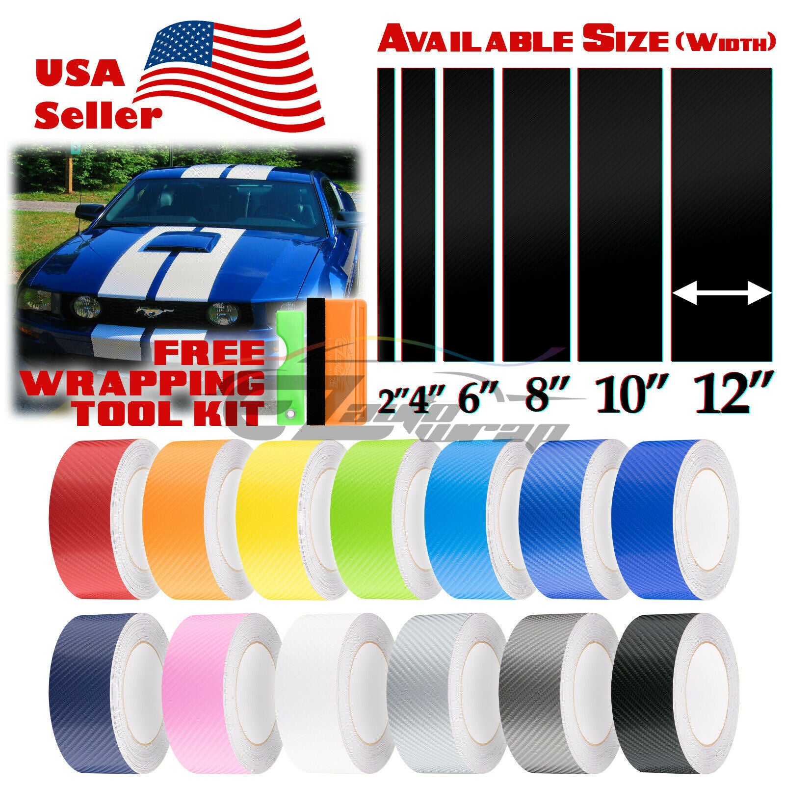 Racing Stripe 4D Carbon Fiber Semi Gloss 2" 4" 6" 8" 10" 12" / 50FT