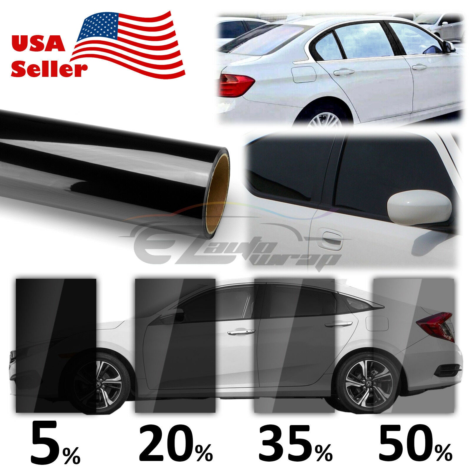 30" Uncut Charcoal Black Window Tint Film VLT 5% - 50%