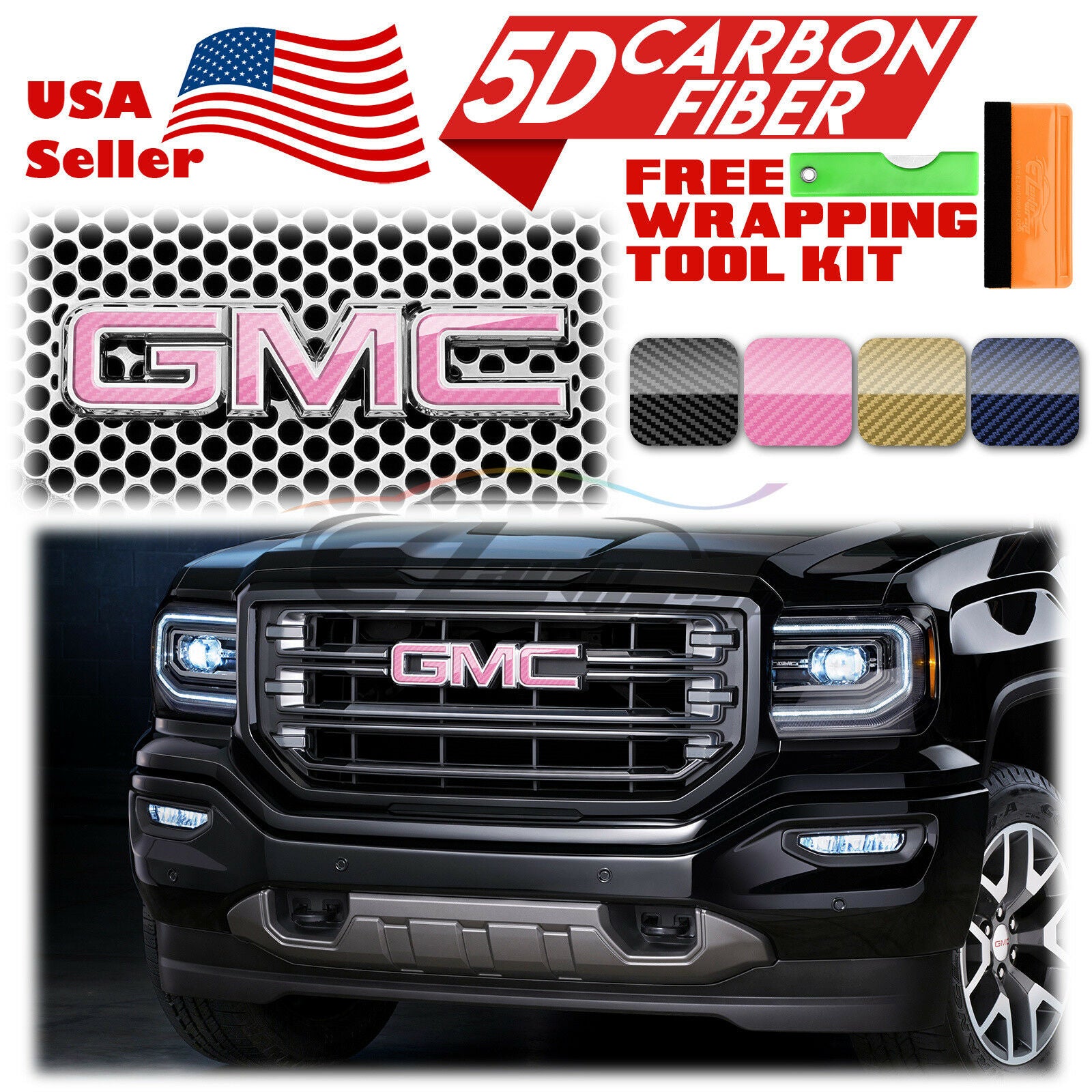 6pcs 4"x6" 5D Carbon Fiber GMC Emblem Overlay