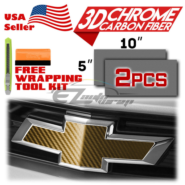 2pcs 5"x10" Chrome Pattern Chevy Emblem Bowtie Overlay Vinyl Wrap