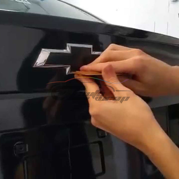 2pcs 5"x10" 4D Semi Gloss Carbon Fiber Chevy Emblem Bowtie Overlay Vinyl Wrap