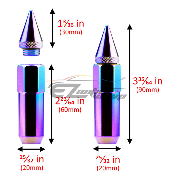 20pcs Aluminum Spiked Extended Wheel Lug Nuts M12x1.25 WN03 (Black / Blue / Gold / Green / Gunmetal Gray / Neo Chrome / Orange / Purple / Red / Silver)